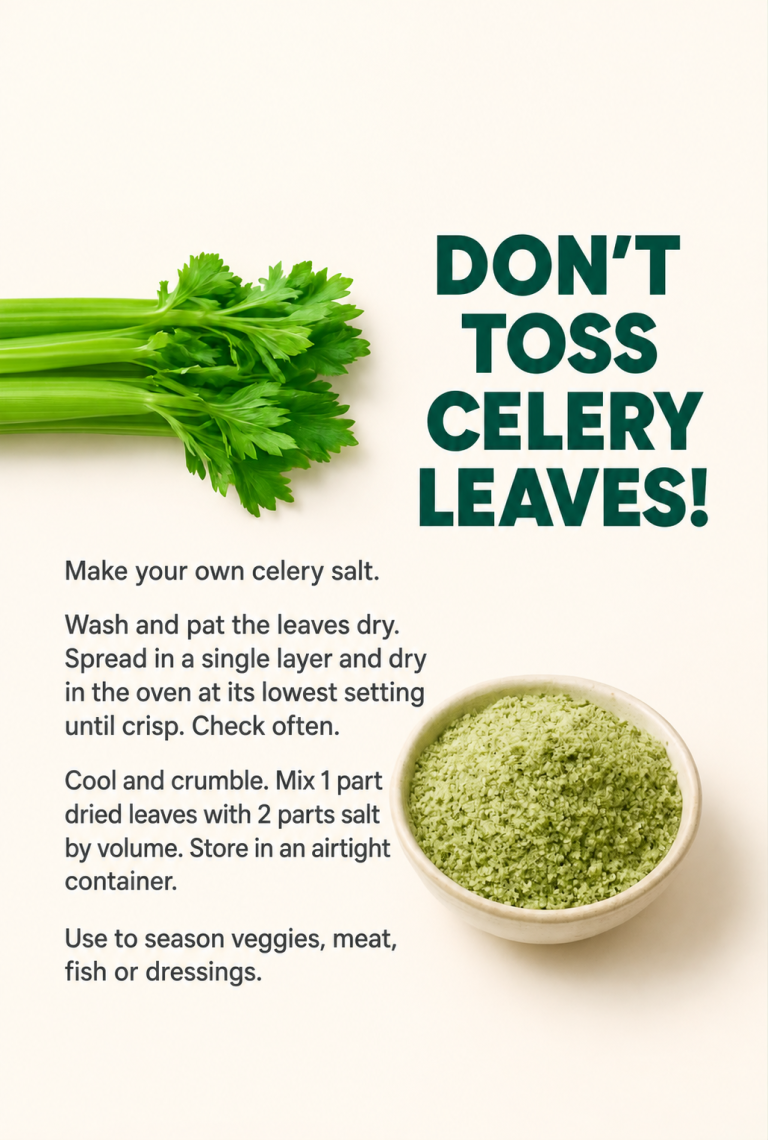 Don’t toss celery leaves: make your own celery salt. Full method is written below.