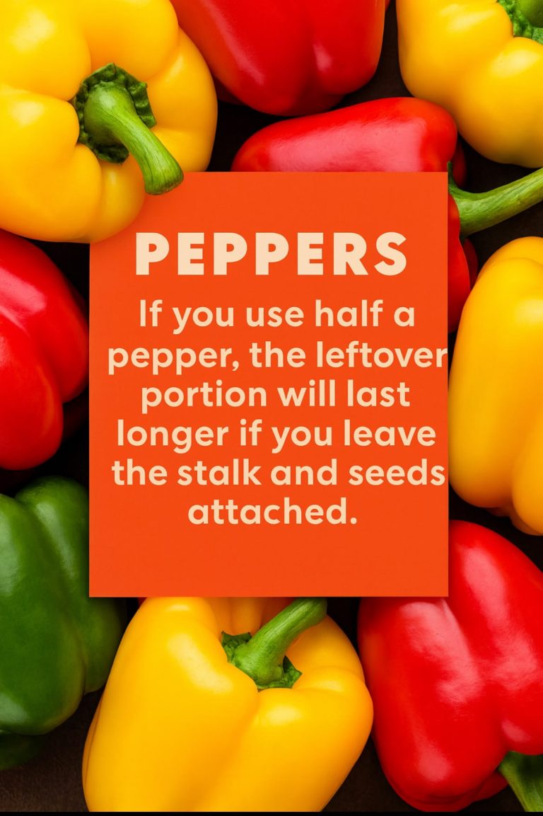 Peppers storage tip poster. Advice is also provided in the adjacent text.