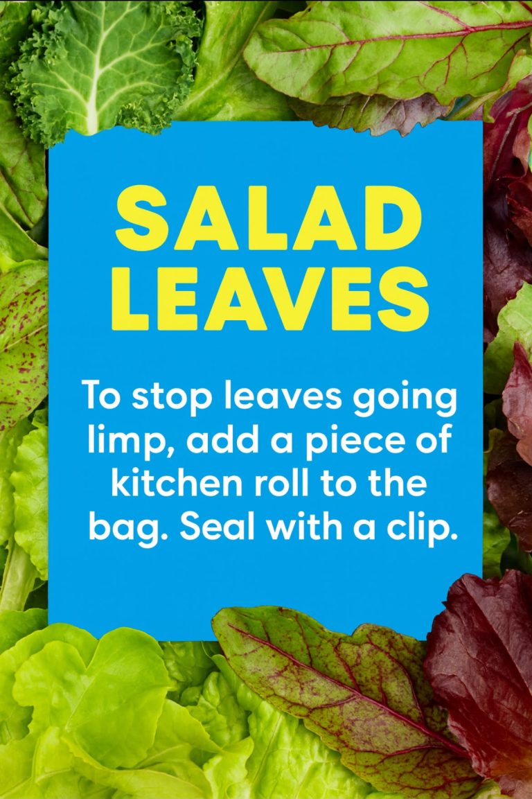 Salad leaves storage tip poster. Advice is also provided in the adjacent text.